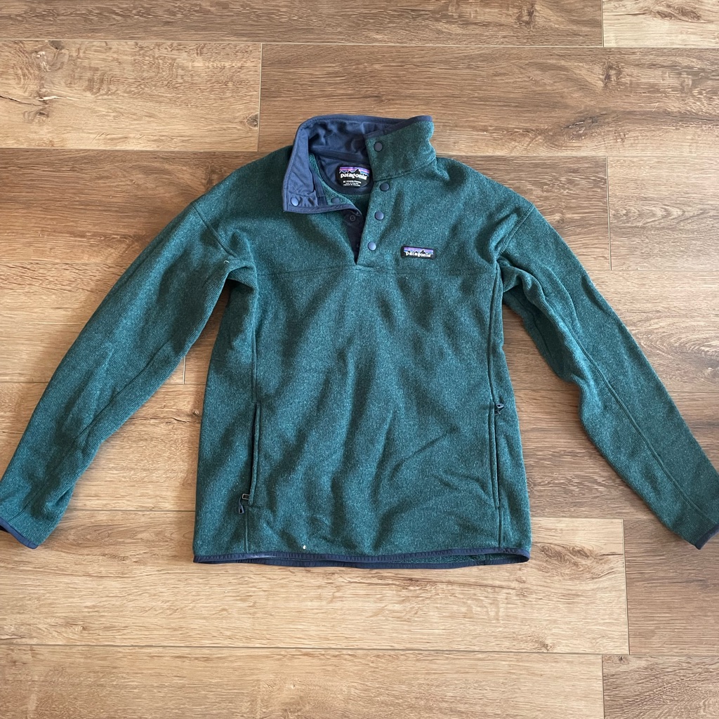 Patagonia Green Snap-T Fleece Pullover With Navy Trim